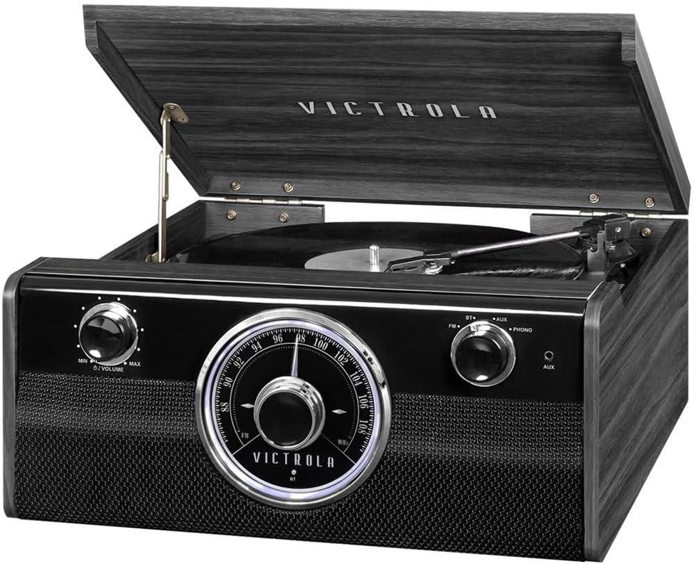 Victrola Wood Metropolitan Mid Century Modern Bluetooth Analog Tuner Record Player - Gray