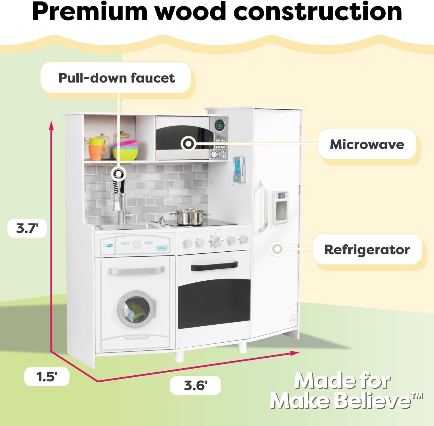 Large White Wooden Play Kitchen with Lights & Sounds