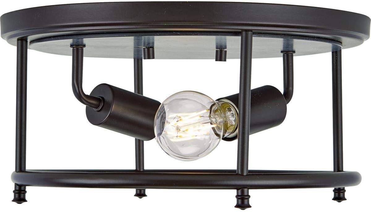 Progress Lighting Durrell 2-Light Flush Mount, Matte Black, Open-Cage, Steel