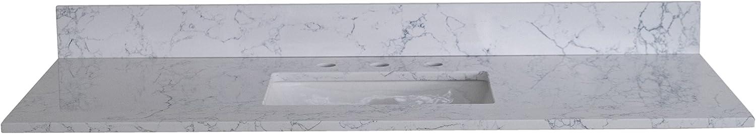 ONLY VANITY TOP Montary 49"x 22" Bathroom White Engineered Marble Stone 3 Faucet Hole Vanity Top with Ceramic Sink And Backsplash