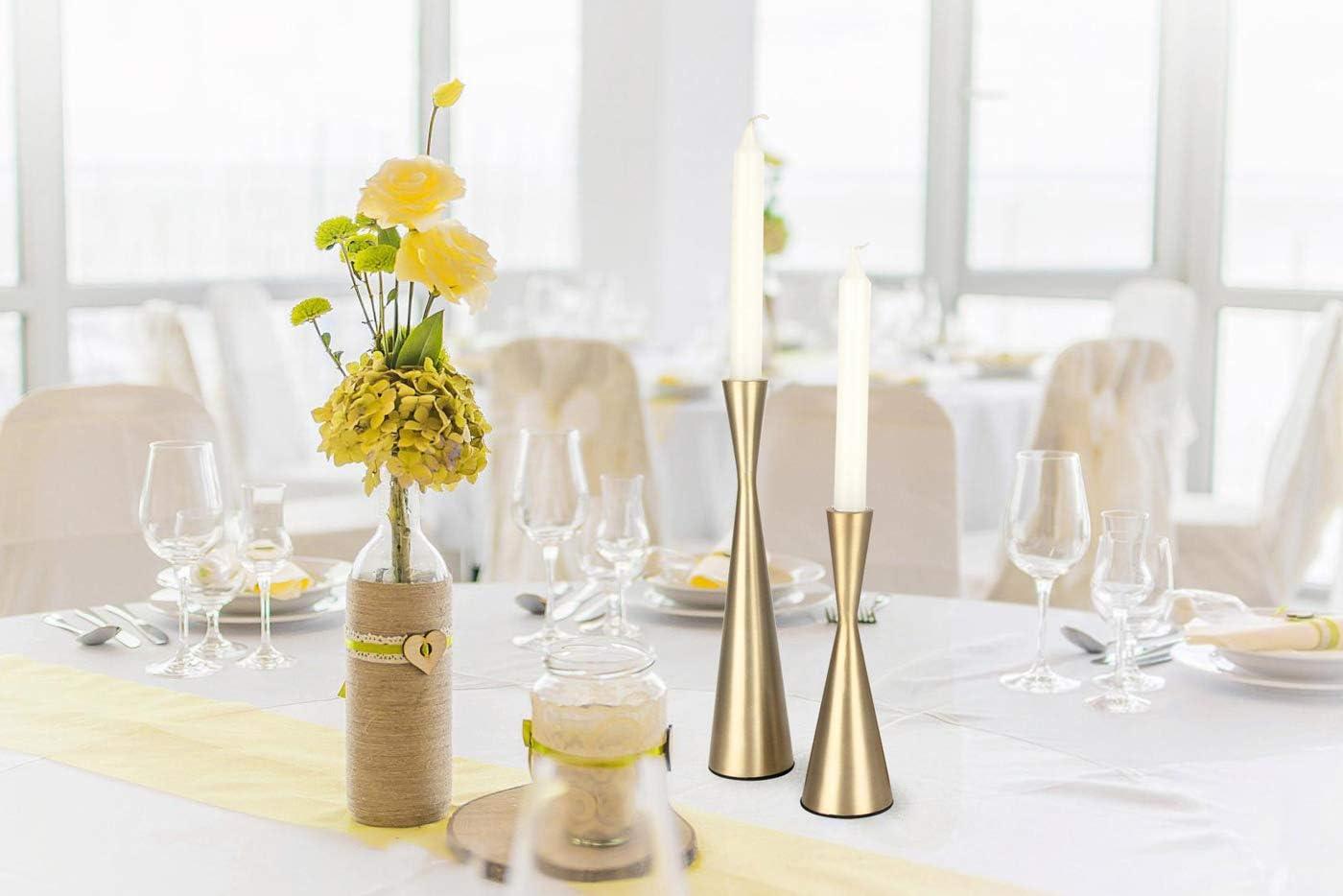 Vixdonos Brass Gold Taper Candle Holders Metal Candlestick Holders Set of 3 Table Mantel Decorative Candle Stand for Dinning,Party，Wedding,Home Decor(Brass Gold)