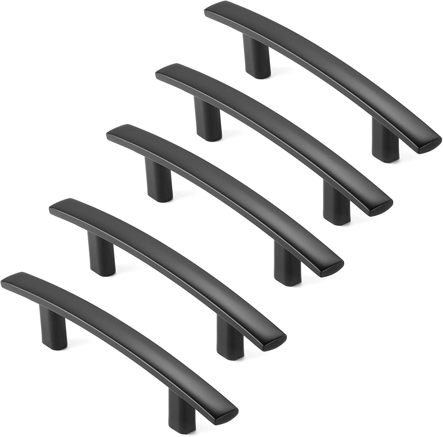 Cauldham 5 Pack Solid Kitchen Cabinet Arch Pulls Handles (3" Hole Centers) - Modern Curved Drawer/Door Hardware - Style M242 - Matte Black