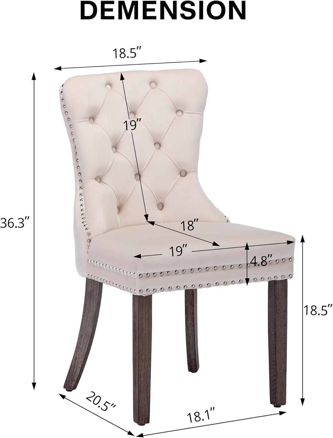 SoarFlash Velvet Dining Chairs Set of 4, Tall Back Side Chair, Modern Upholstered High-end Tufted Side Chair with Button Back Ring, Solid Wood Legs (Beige)