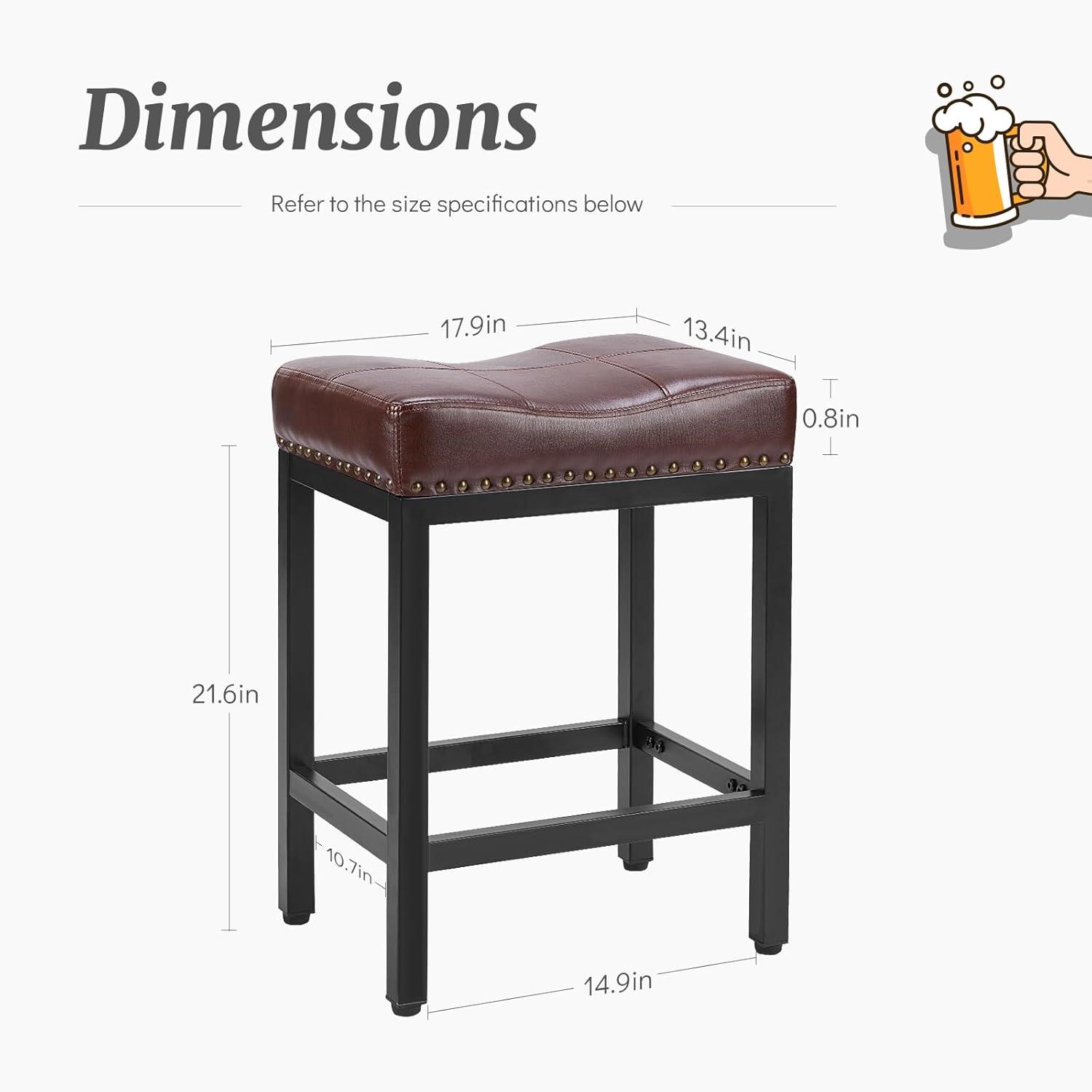 Bar Stools Set of 2, 24 inch Counter Height Bar Stools, Upholstered Modern Kitchen Barstools with Metal Base, PU Leather Saddle Stools for Kitchen Island, Black