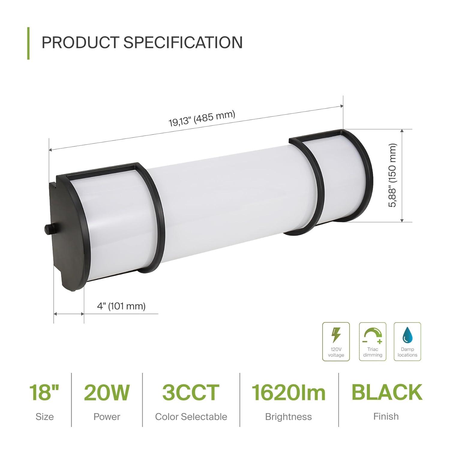 ASD LED 18 Inch Wall Mount Vanity Lighting Fixture | 20W 1650LM 3000K-5000K 120V | 3CCT, Dimmable, Energy Star, ETL Listed | Bathroom Linear Light Bar, Long Tube Bath Sconce | Dark Bronze