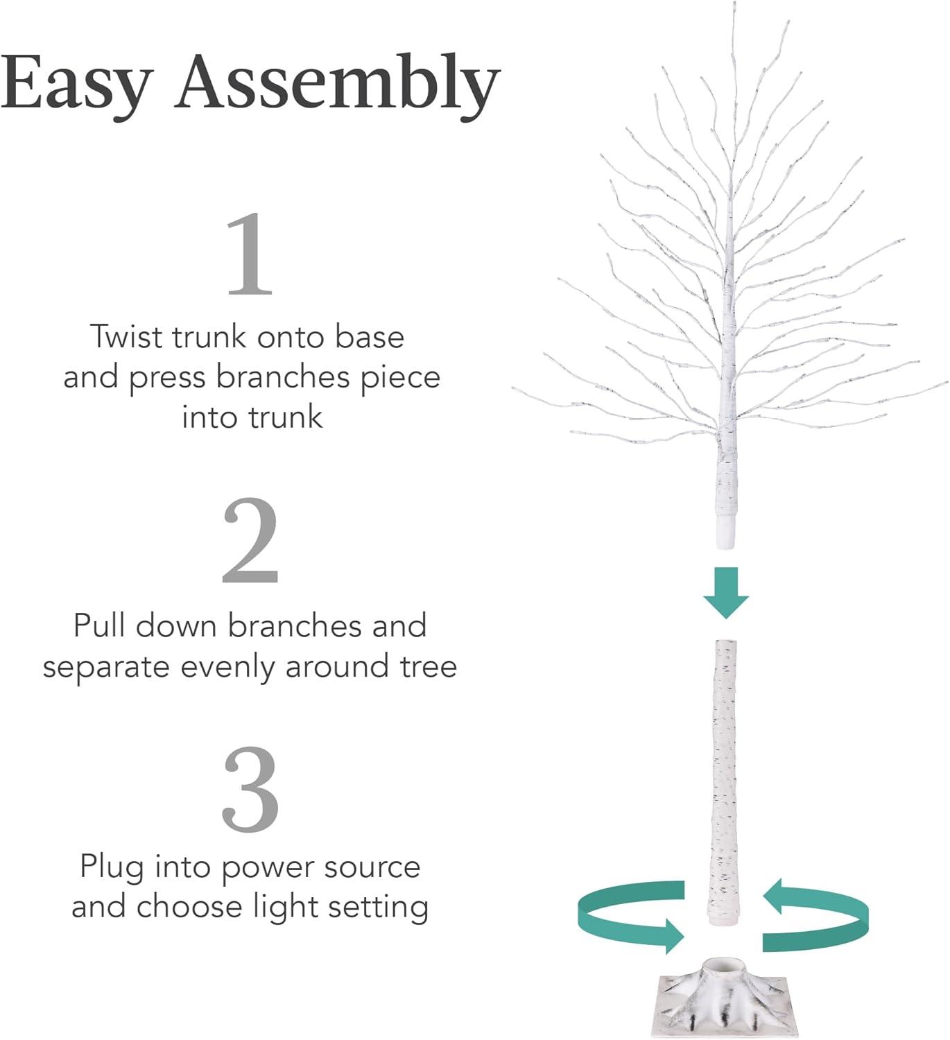 Best Choice Products Set of 3 Lighted Twig Birch Trees, 4ft, 6ft, 8ft w/ 300 LEDs, Warm White, Multicolor Lights - White