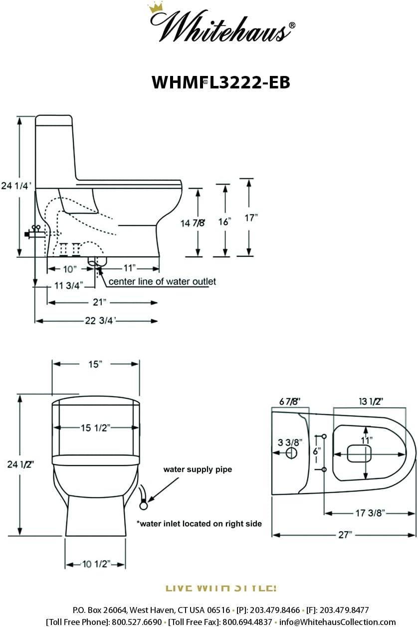 Whitehaus Collection Magic 1.6 Gallons GPF Elongated Comfort Height Floor Mounted One-Piece Toilet (Seat Included)