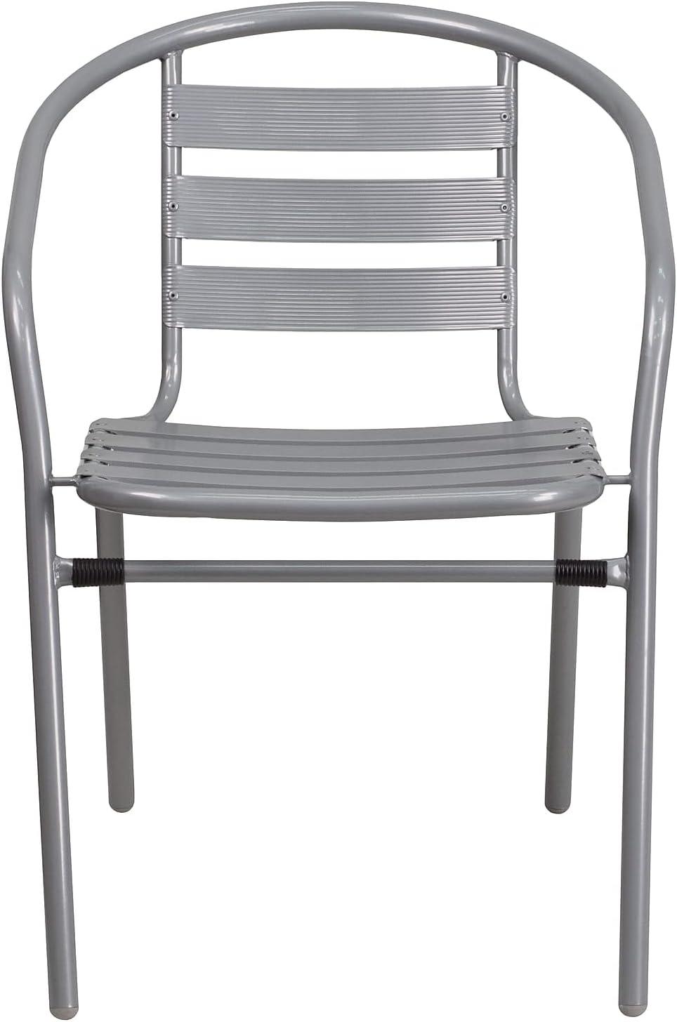 Silver Metal Stackable Dining Chairs with Cushions, Set of 4