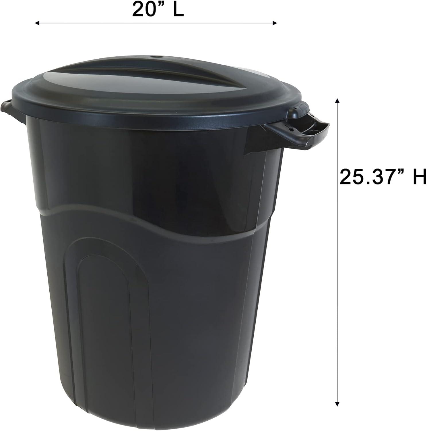 Black 20-Gallon Plastic Waste Containers with Click Lock Lids, 2-Pack