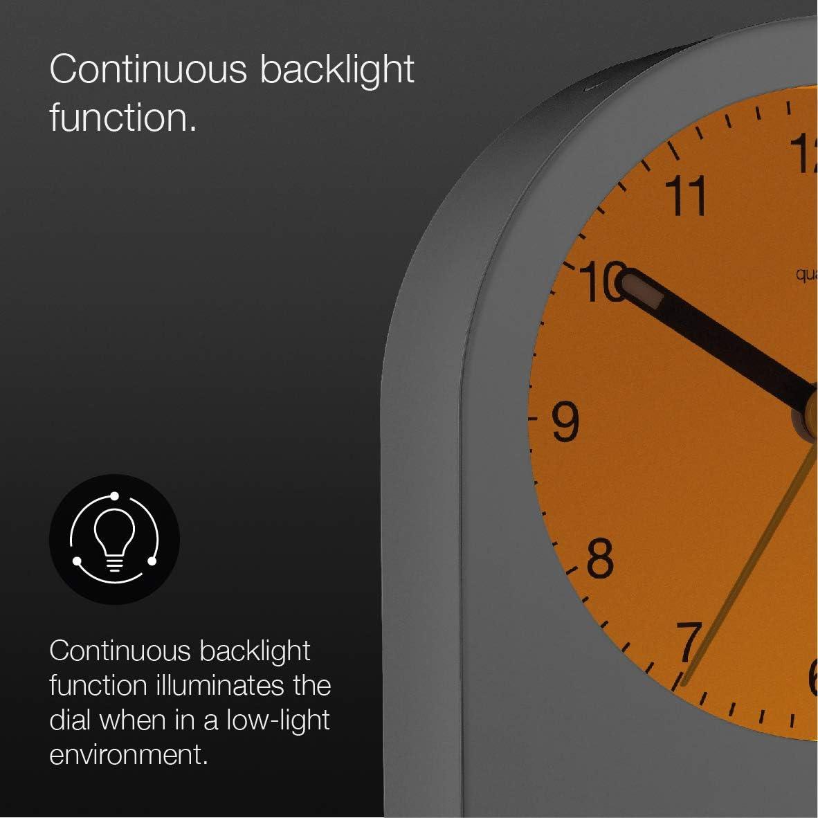 Braun Classic Analogue Alarm Clock with Snooze and Continuous Backlight, Quiet Quartz Movement, Crescendo Beep Alarm in White, model BC22W.