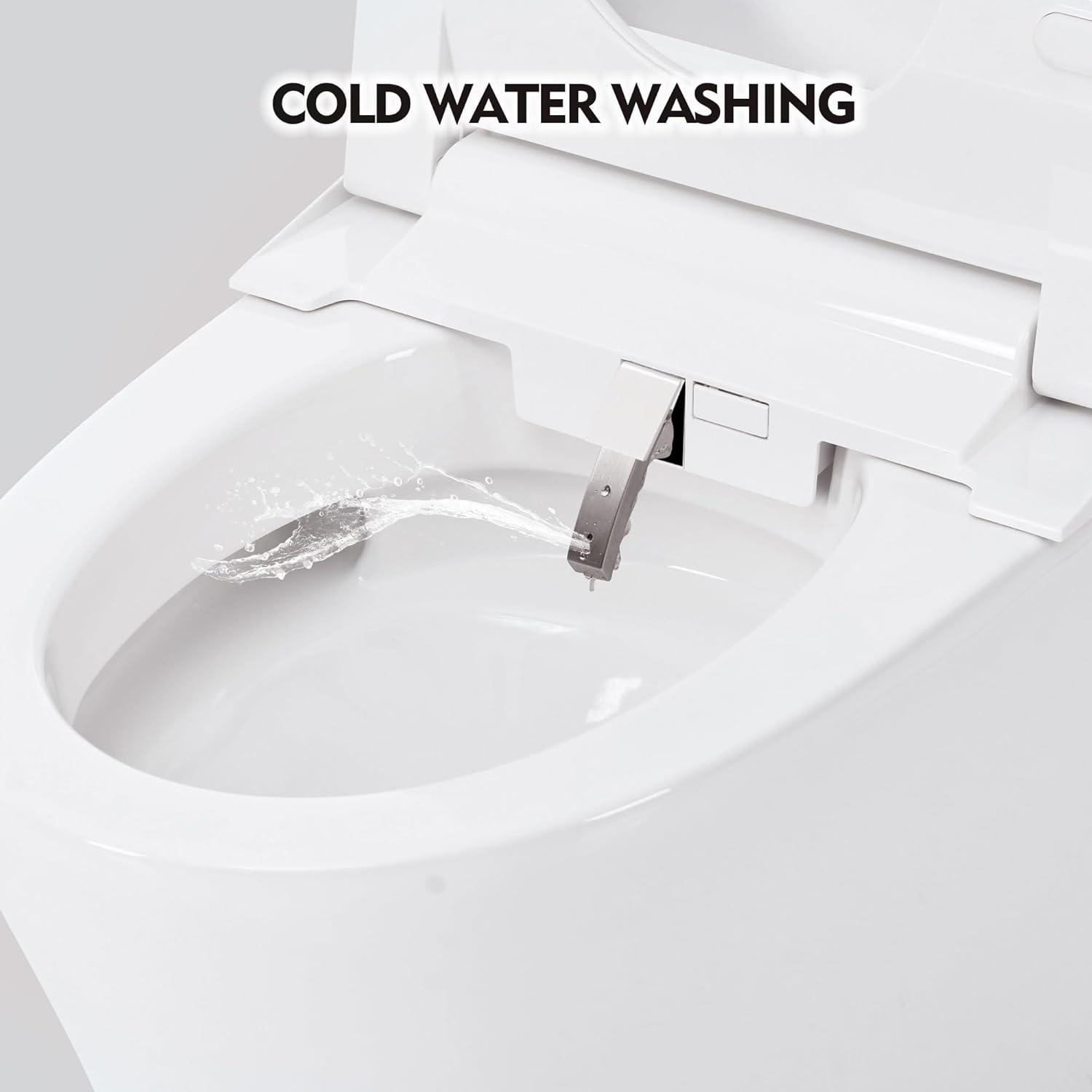 Smart Toilet Bidet Combo With Self-Cleaning Nozzle,Upmarket Compact Dual Flush Toilet 1/1.28 GPF,Tank Less Toilet With Foot Sensor Flush,White Night Light,Knob Control,Power Outage Flushing,Soft Close