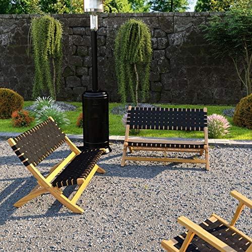 Balkene Home Sava Bench Low-Slung Acacia Wood Construction No Assembly-Unfold-Teak Toned Oil Finish