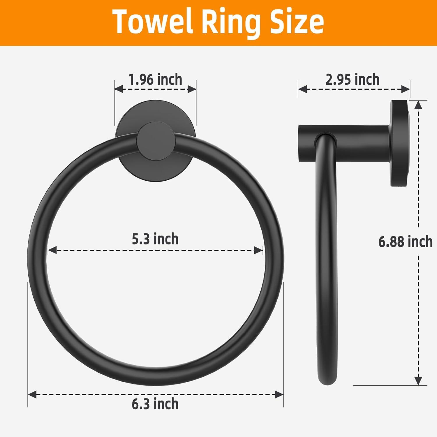 Stainless Steel Towel Ring Set of 2, Rust-Resistant Sus304, Perfect for Bathroom, Kitchen, Living Room, Matte Black Finish