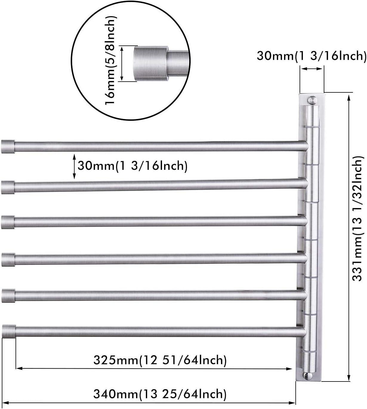 Brushed Stainless Steel 6-Bar Swing Arm Towel Rack