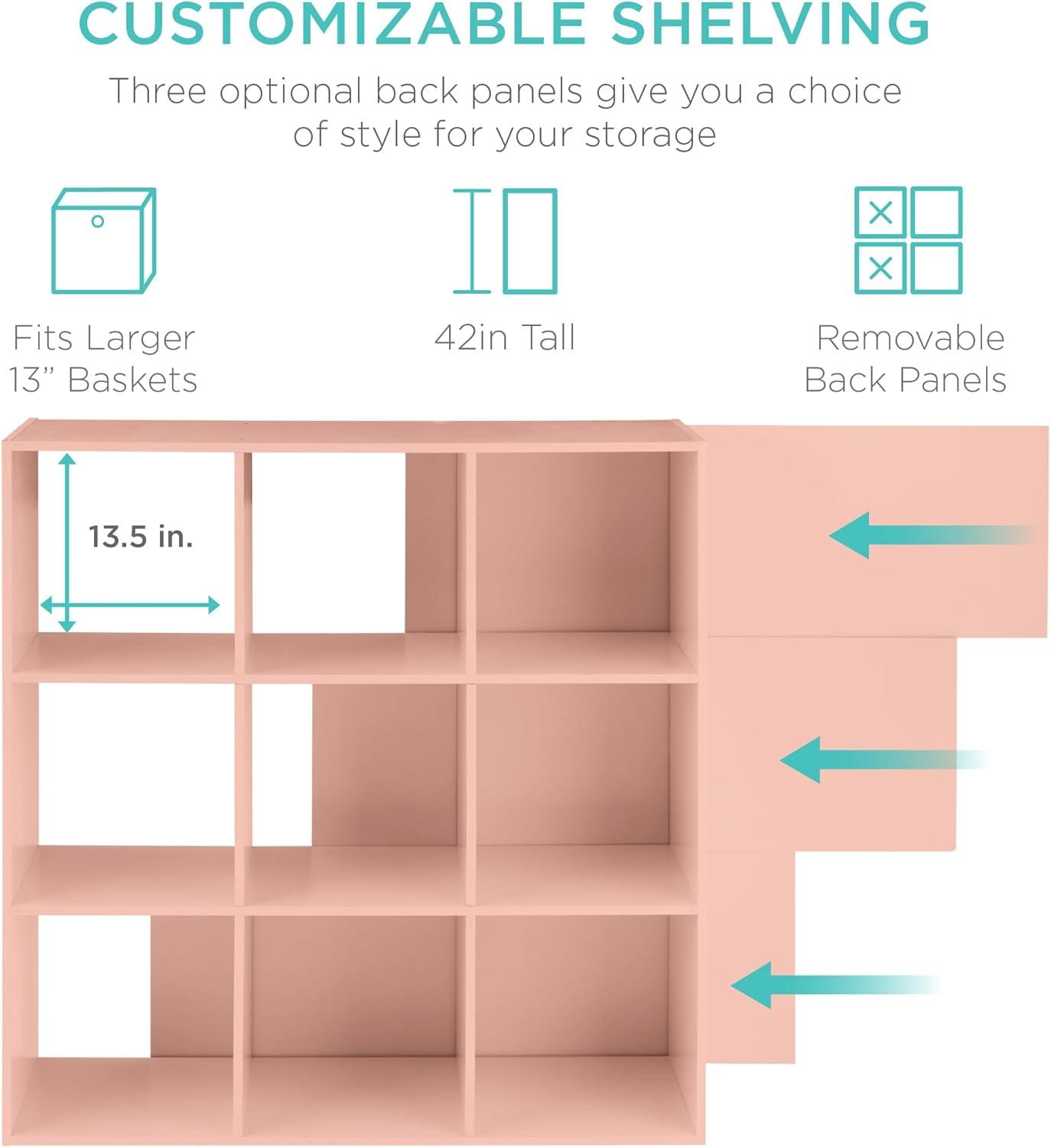Best Choice Products 9-Cube Bookshelf, 13.5in Display Storage System, Organizer w/ Removable Back Panels - Light Pink