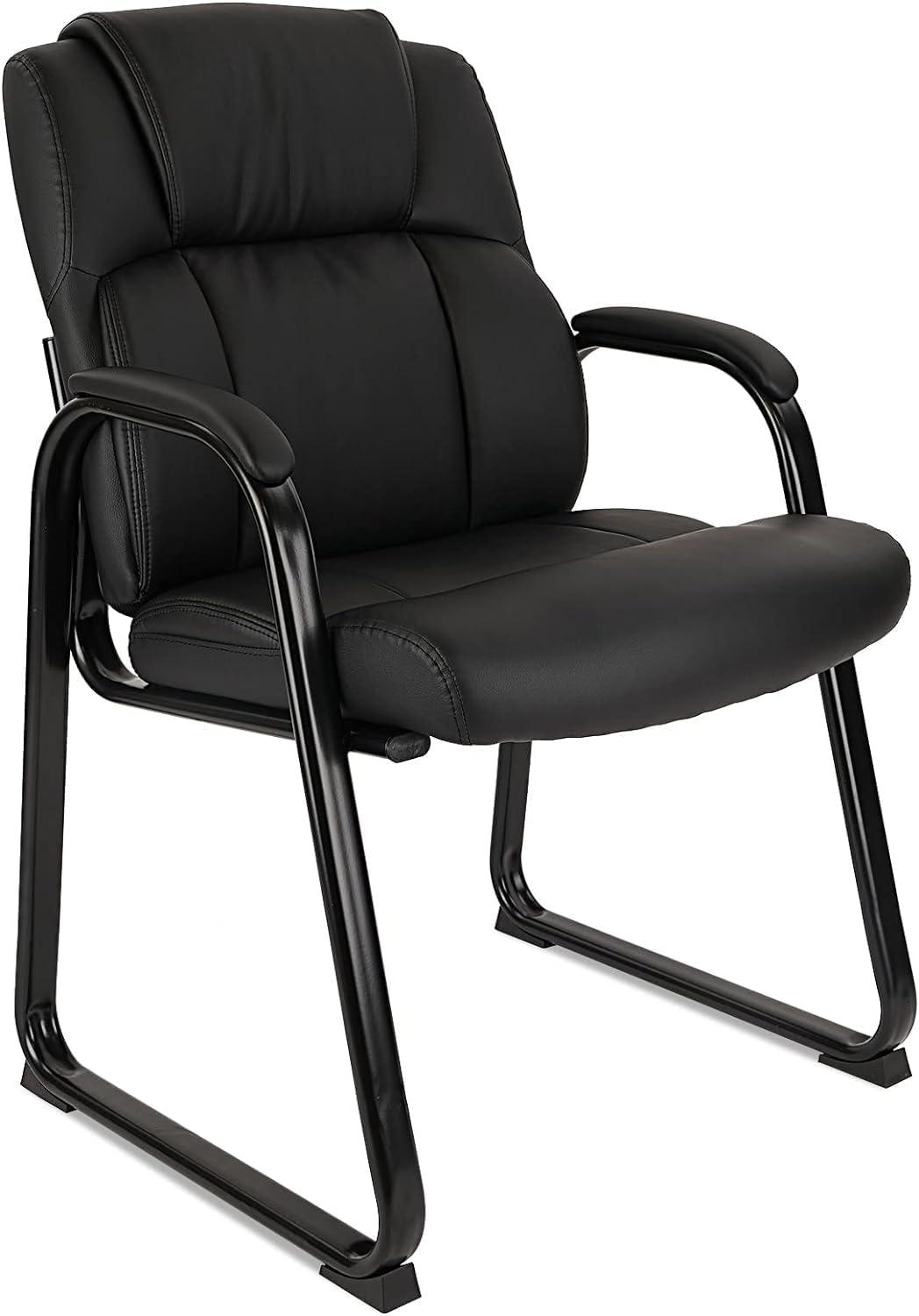 Black Leather Executive Guest Chair with Metal Frame