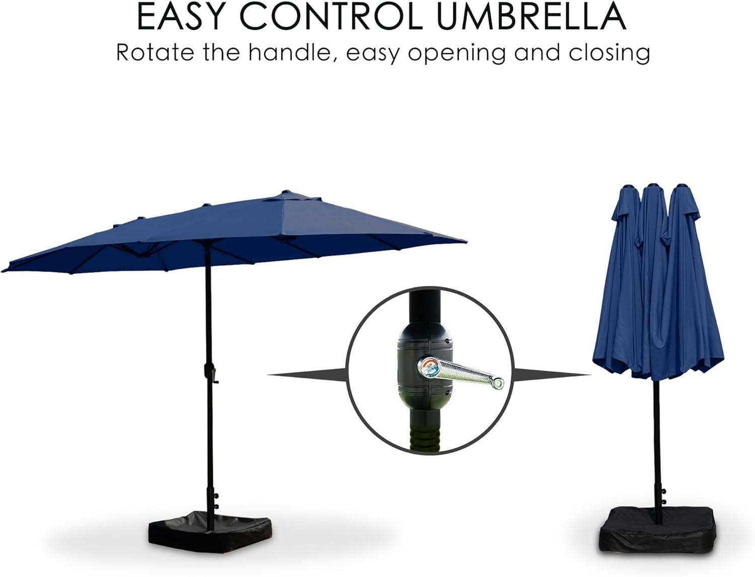 15 ft. x 9 ft. Market Double-Sided Patio Umbrella Extra-Large Waterproof Twin Umbrellas in Navy Blue