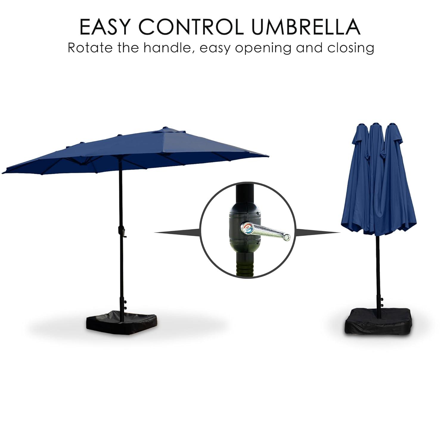 15 ft. x 9 ft. Market Double-Sided Patio Umbrella Extra-Large Waterproof Twin Umbrellas in Navy Blue