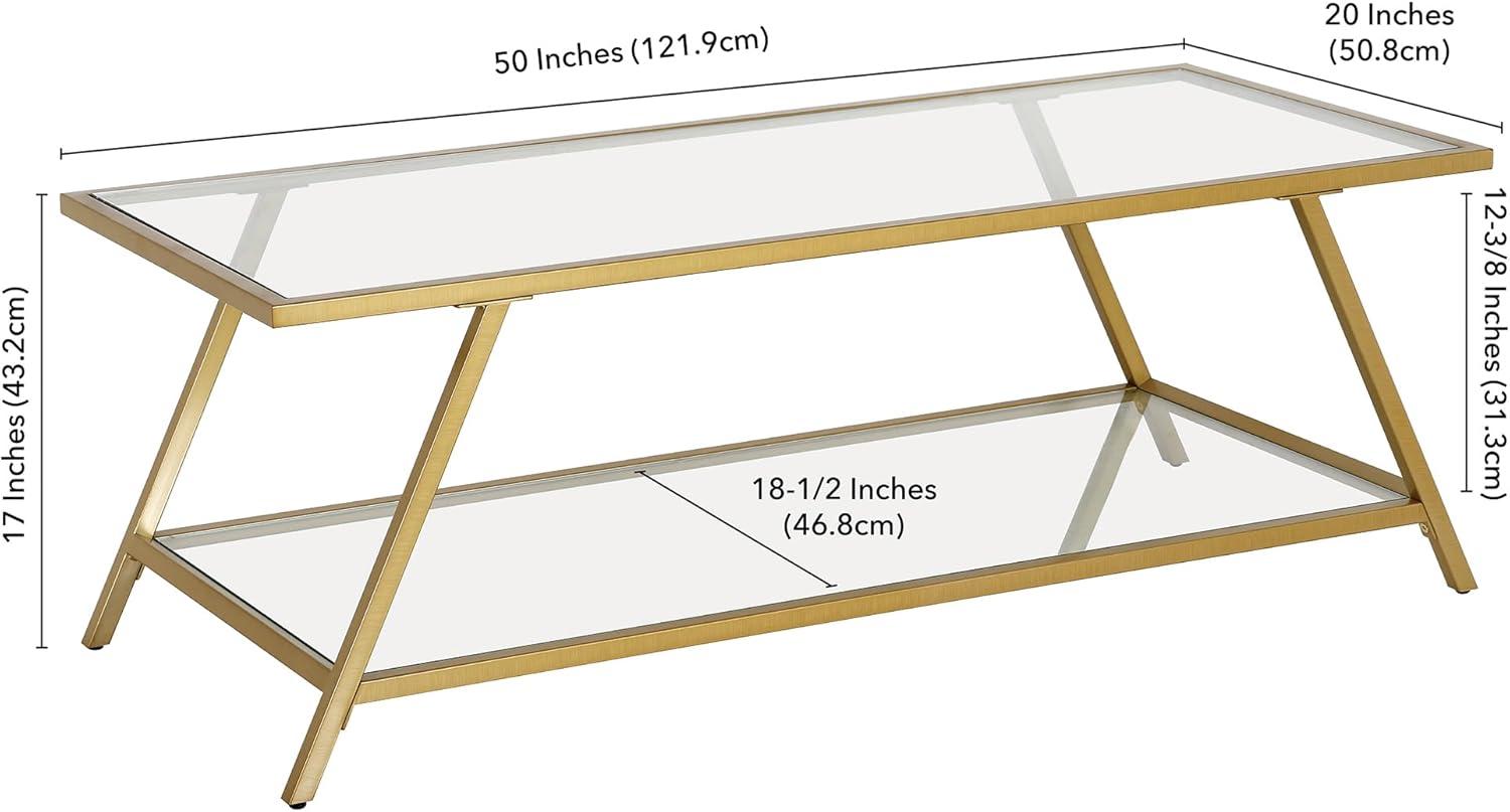 Yair 48" Glass And Steel Coffee Table With Shelf