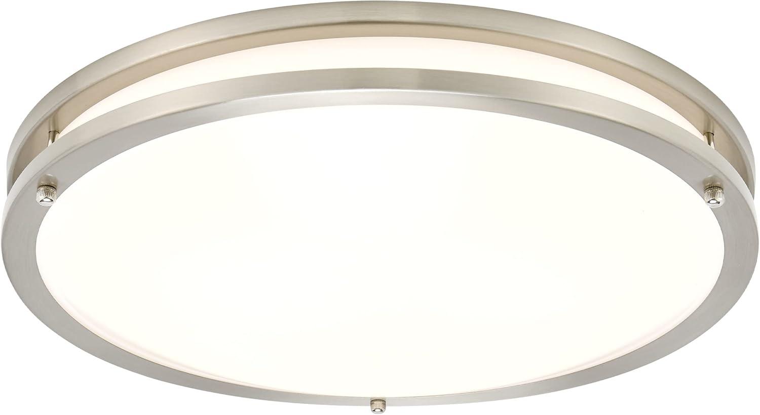 Maxxima 16 in. Satin Nickel LED Ceiling Mount Fixture 3000K Warm White, 2600 Lumens, Dimmable