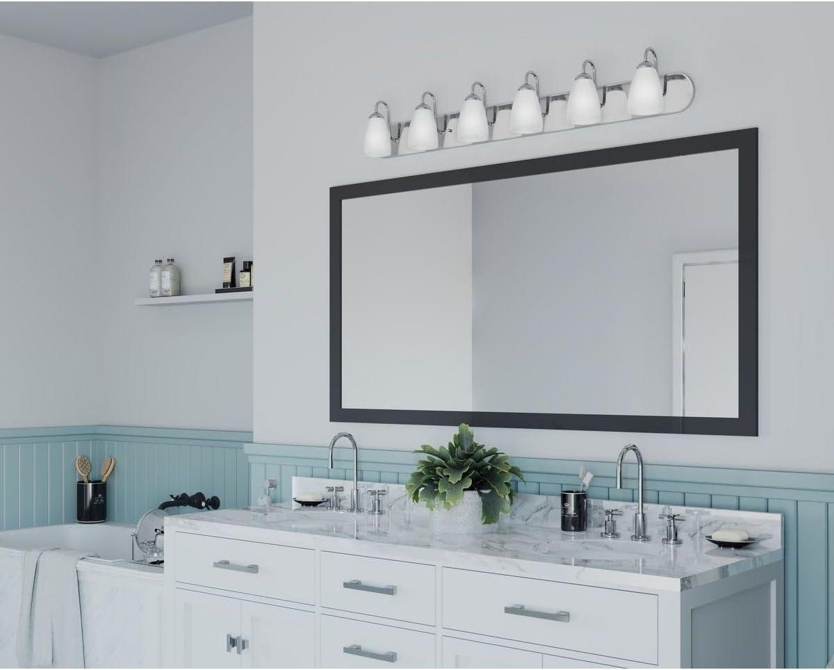 Progress Lighting Gather 6-Light Bath Bracket, Polished Chrome, Etched Glass Shades