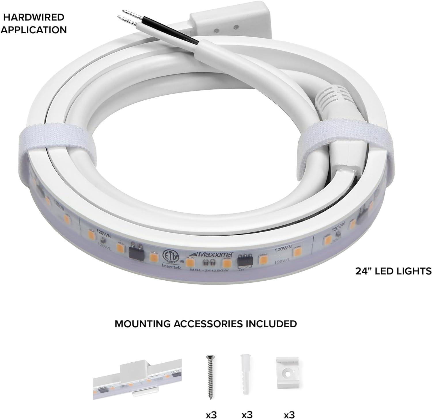 Maxxima 24 in. LED Under Cabinet Strip Light, Hardwired, 920 Lumens, 3000K Warm White, White, 120V Cove Light