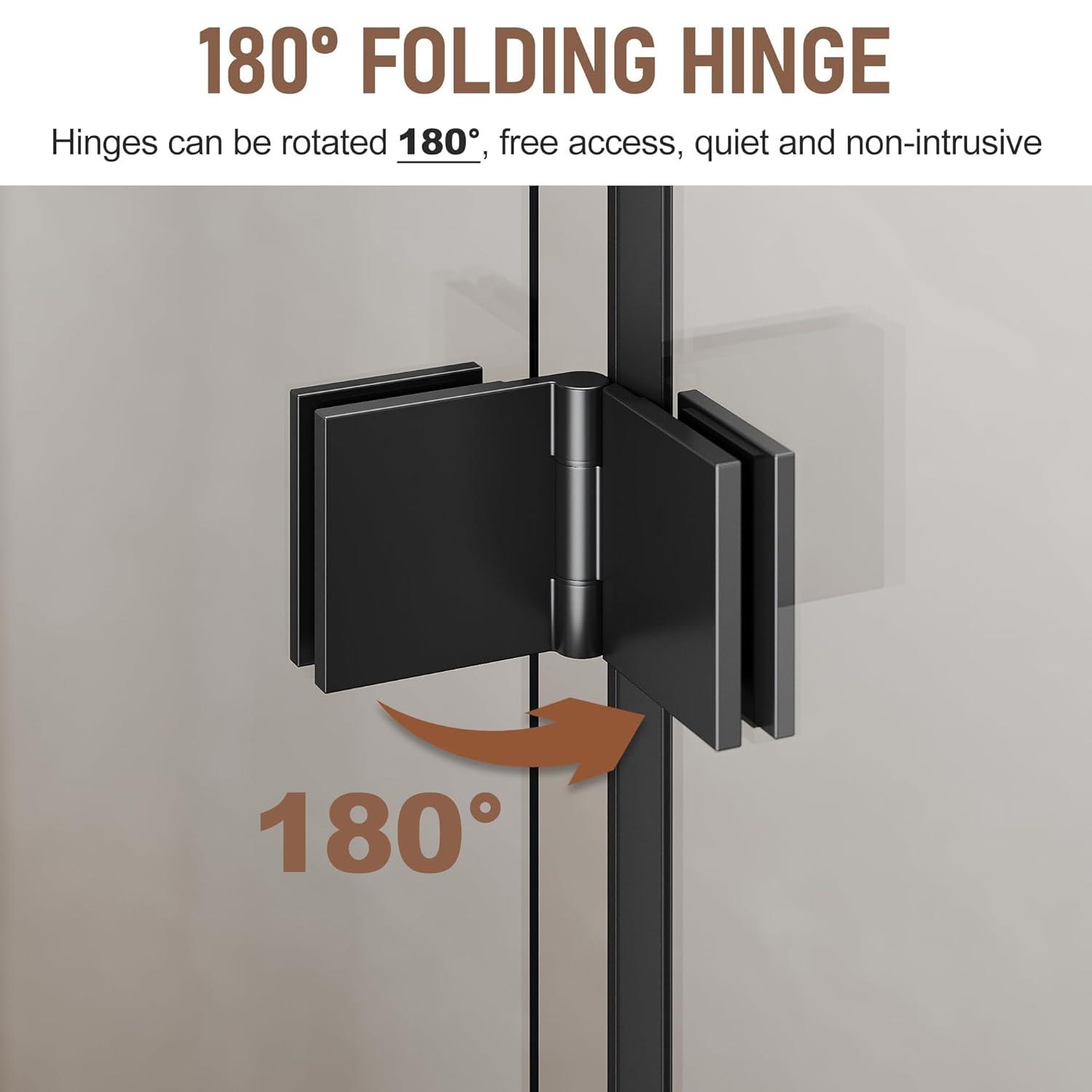 Sunny Shower Bifold Pivot Swing Frameless Shower Door in Black 34 in.W x 72 in.H