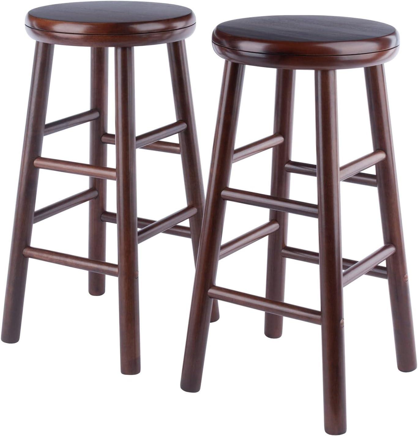 Transitional 25" Walnut Wood Swivel Counter Stools, Set of 2