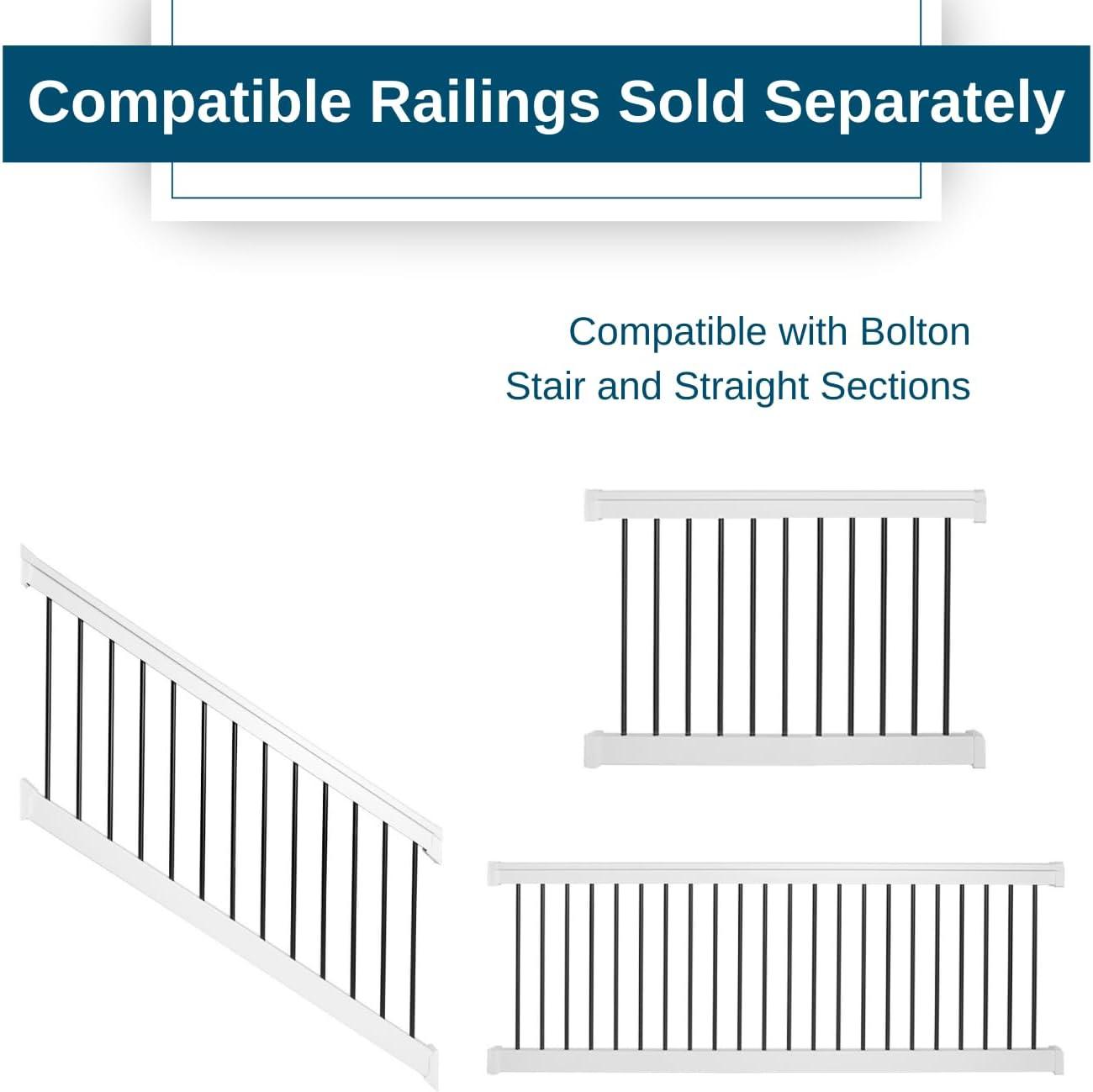 Weatherables Stair Vinyl Railing Brackets – Porch and Deck Railing Bracket Set for Stairs, Top & Bottom Classic Brackets for Yorkshire and Bolton Vinyl Railing Kit (White)