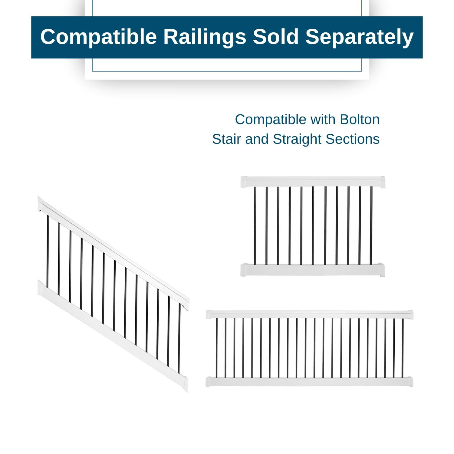 Weatherables Stair Vinyl Railing Brackets – Porch and Deck Railing Bracket Set for Stairs, Top & Bottom Classic Brackets for Yorkshire and Bolton Vinyl Railing Kit (White)