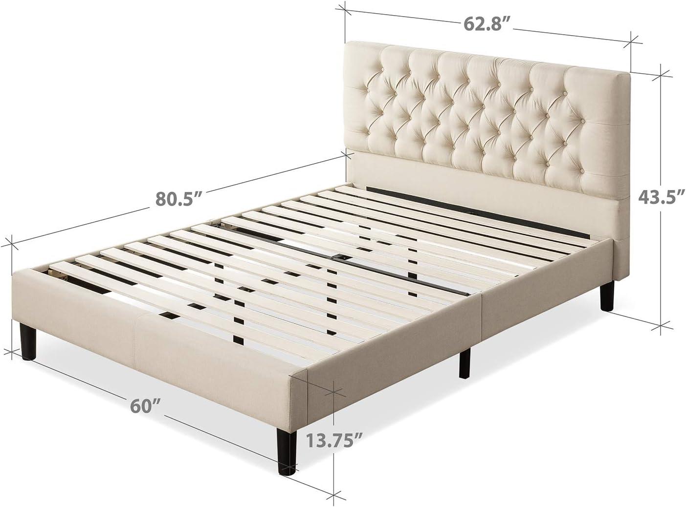 Beige Queen Upholstered Platform Bed with Tufted Headboard