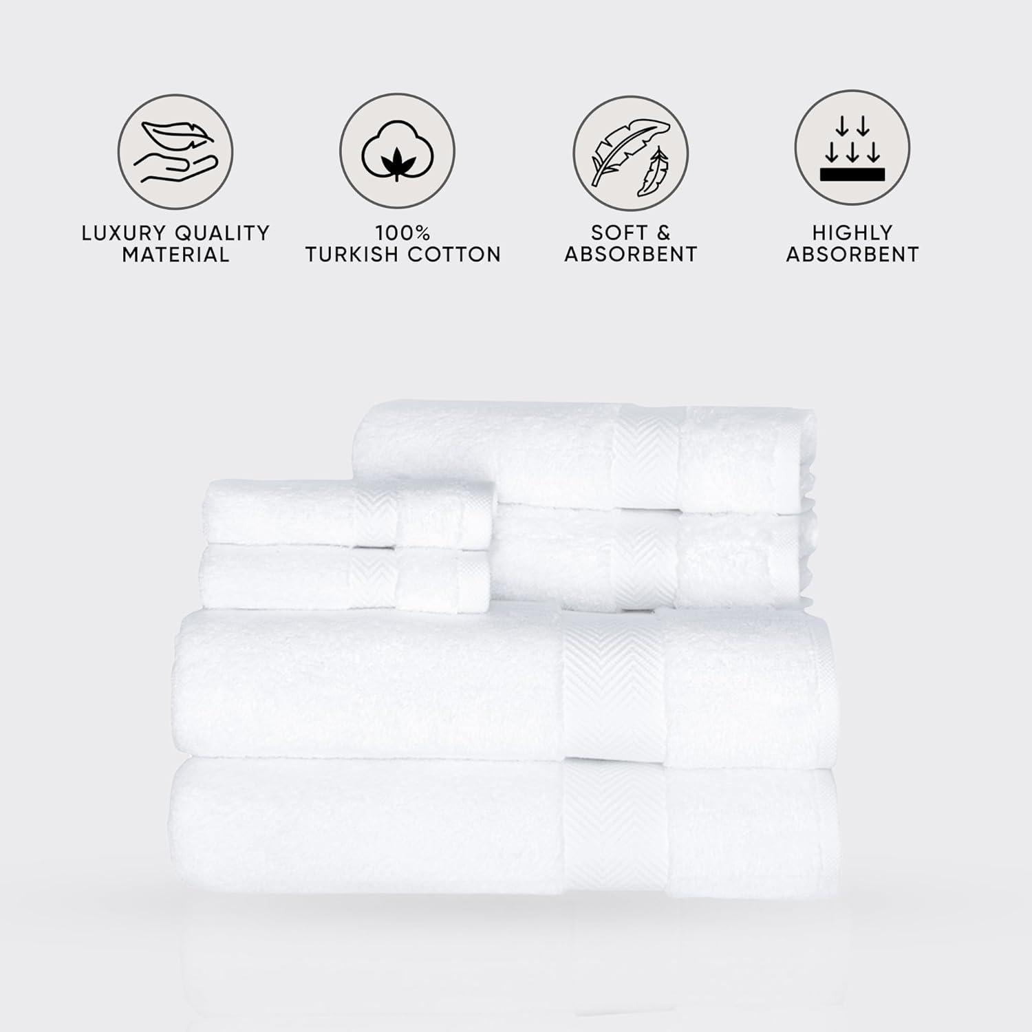 Classic Turkish Towels CTT - Luxury 6 Piece Towel Set, 100% Turkish Cotton, Quick Drying, Highly Absorbent & Comfy, Includes 2 Bath Towels, 2 Hand Towels & 2 Washcloths | (White)