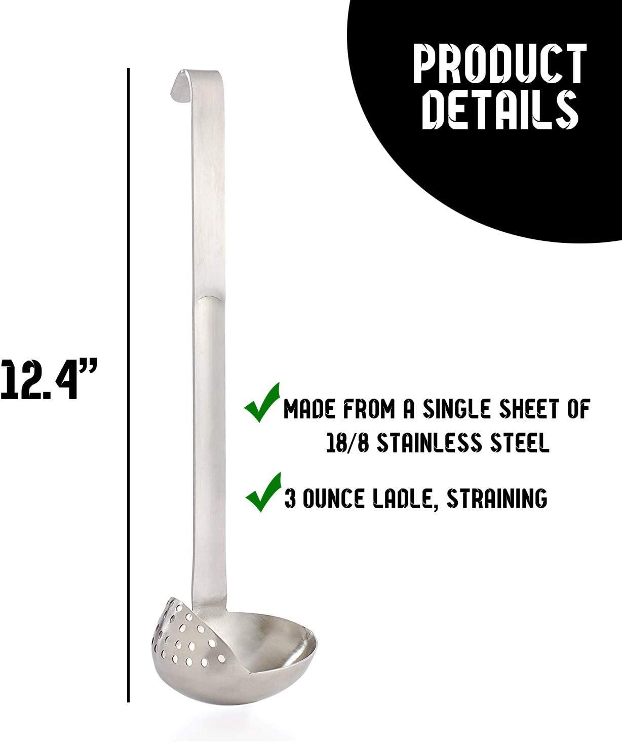 HIC Kitchen Straining Ladle with Spout, 18/8 Stainless Steel, 3-Ounce Capacity
