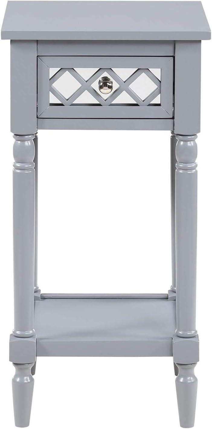 French Country Khloe Deluxe Gray Square Accent Table with Mirrored Drawer