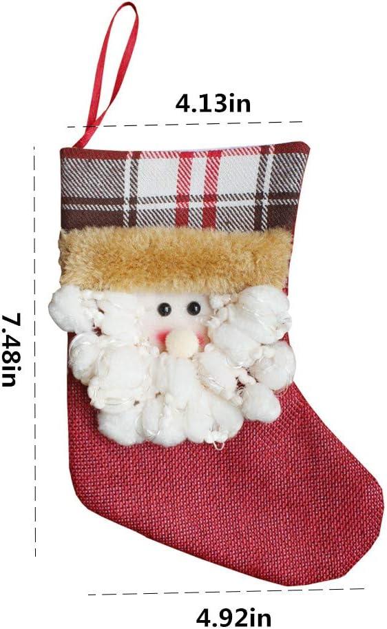 JOYFY 12 Pcs Mini Christmas Stockings 3D Bulk Xmas Stockings Santa Snowman Reindeer Burlap Stockings for Present Holders Treat Bags