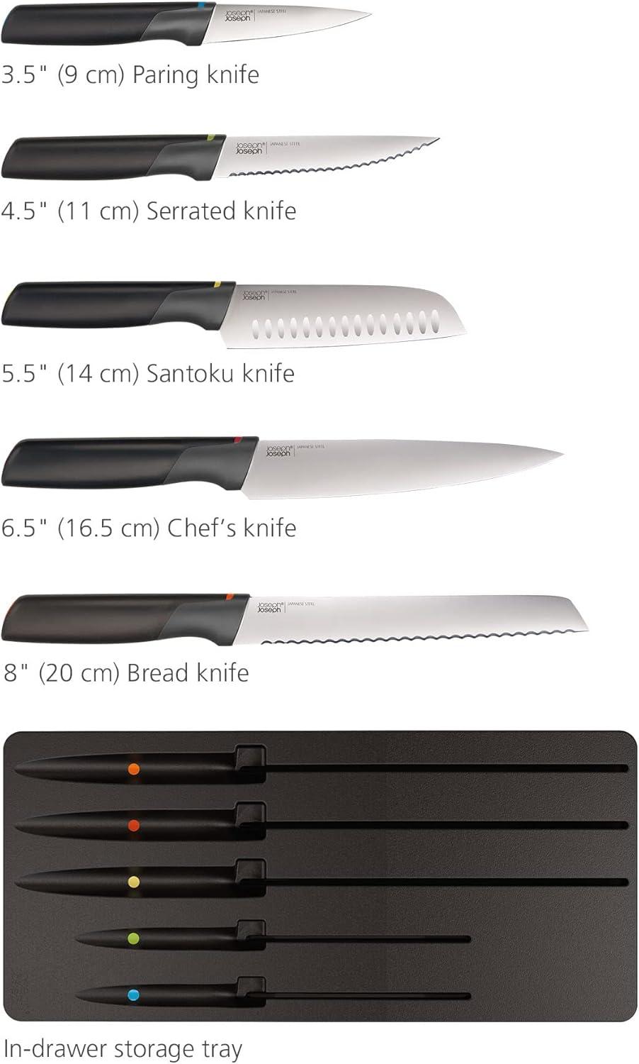Joseph Joseph Elevate Knives Store 5pc Knife Set: Stainless Steel Kitchen Cutlery, Forged Blades, Hand Wash, Multicolor