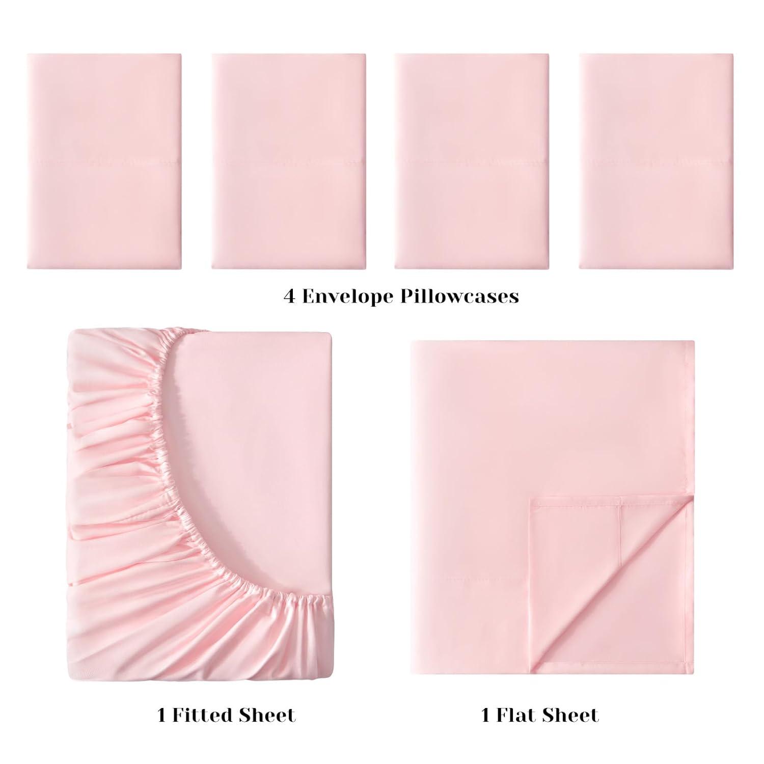 Swift Home | 4-Piece Solid Microfiber Sheet Set Blush Queen