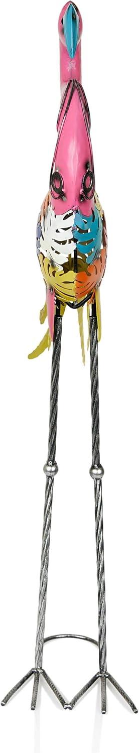 Alpine Corporation Metal Colorful Flamingo with Leaves Decor
