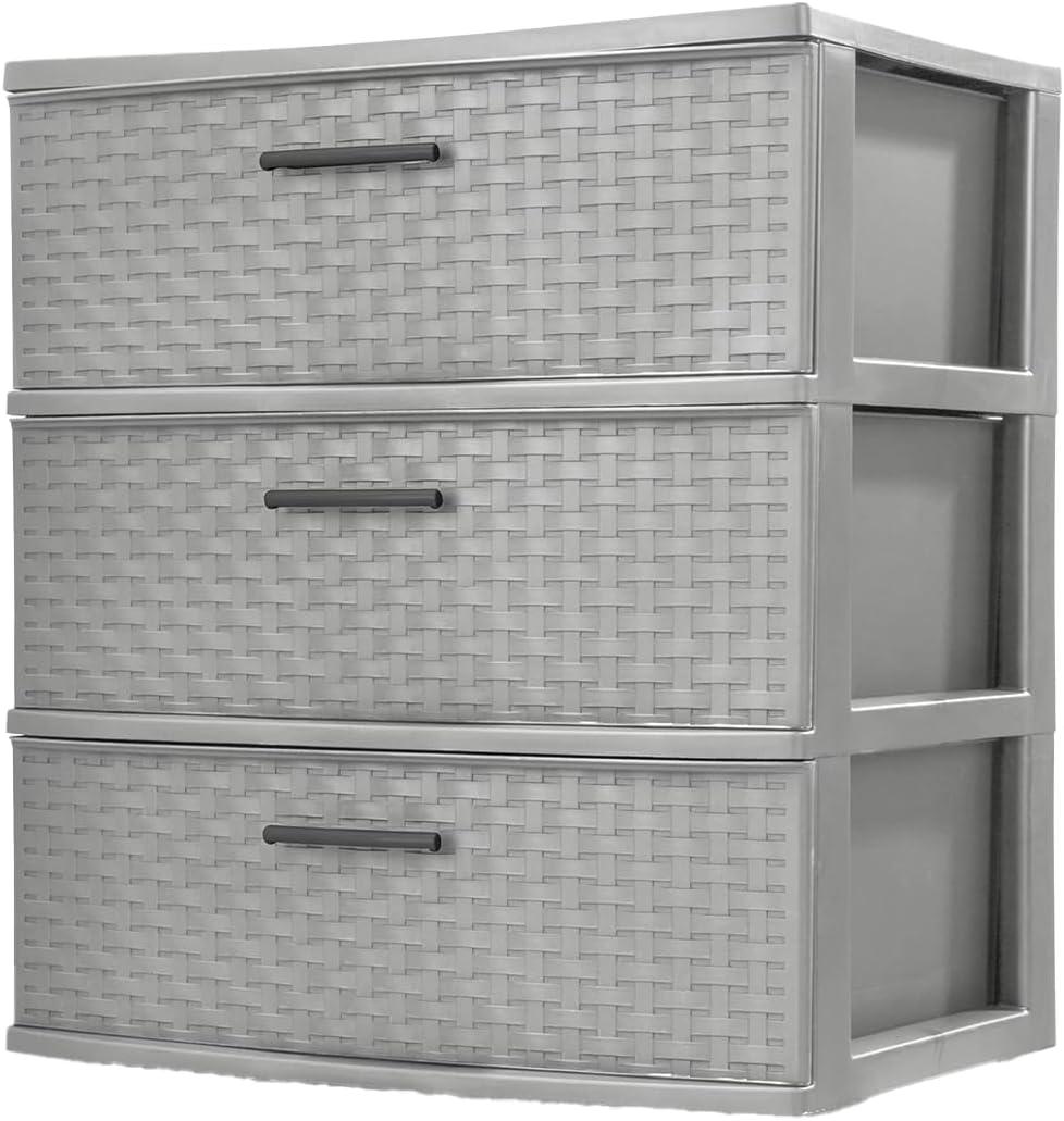 Sterilite 3 Drawer Wide Weave Tower Plastic, Cement, Case of 1