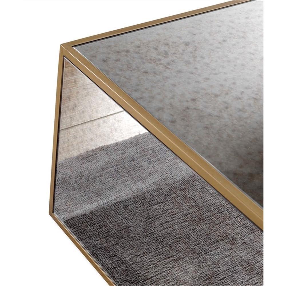 Lana Large Square Mirrored Glass Coffee Table with Brass Border
