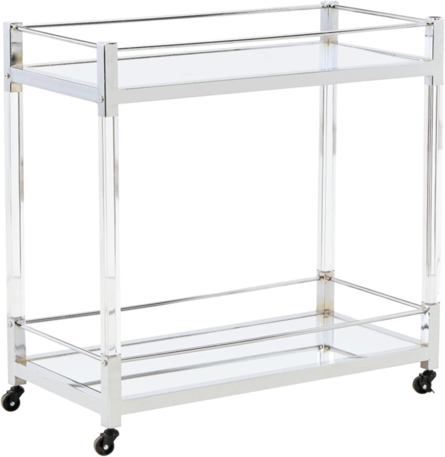 Chaseton Silver Acrylic and Chrome Bar Cart with Mirrored Shelves