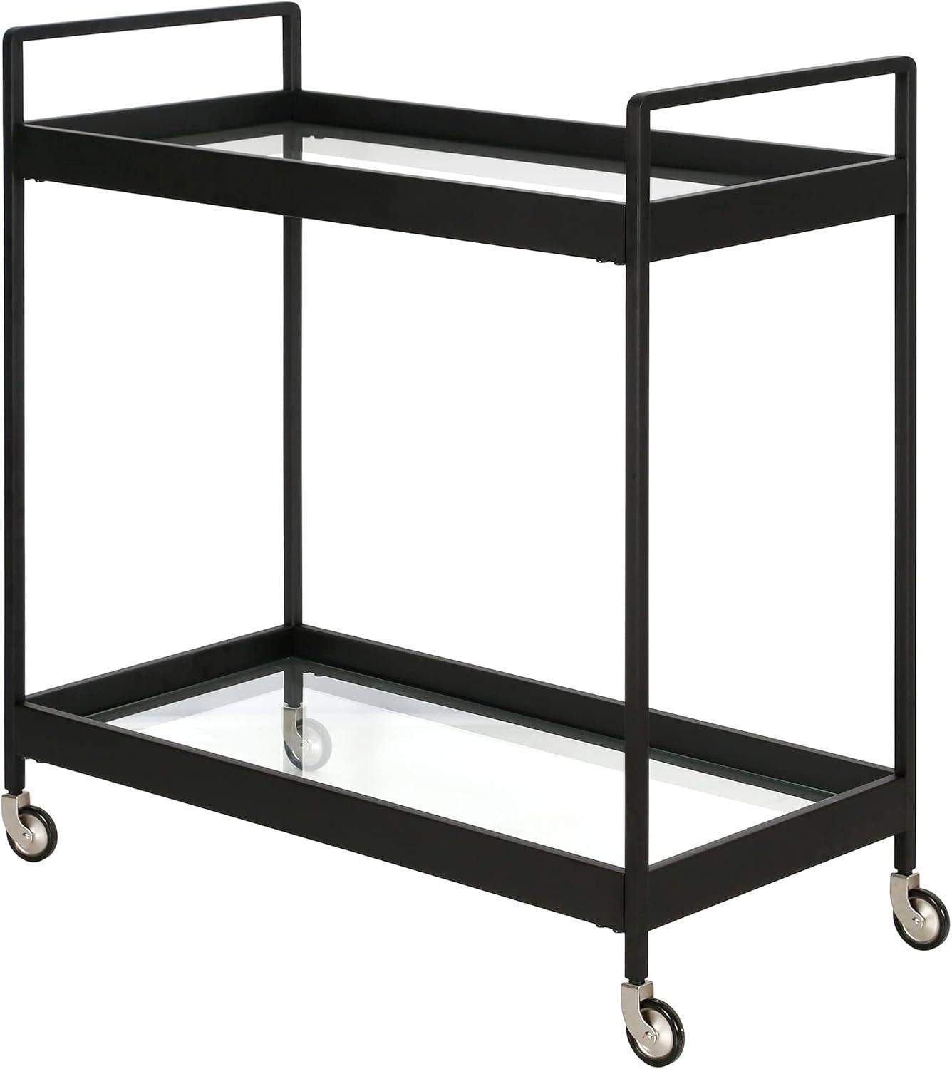 Evelyn & Zoe Contemporary Blackened Bronze Bar Cart with Tempered Glass Shelves