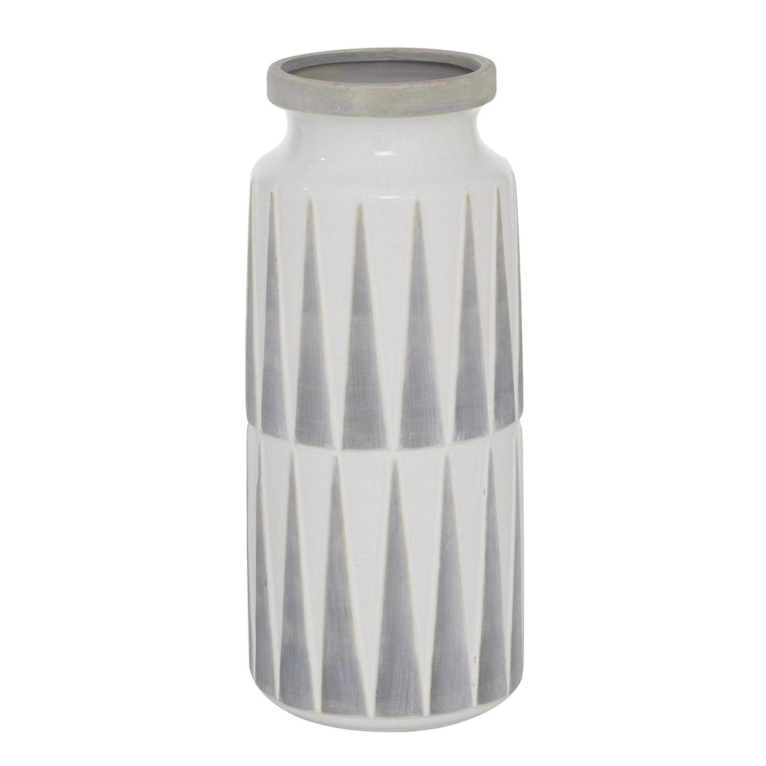 Novogratz Ceramic Decorative White Vase with Triangle Patterns