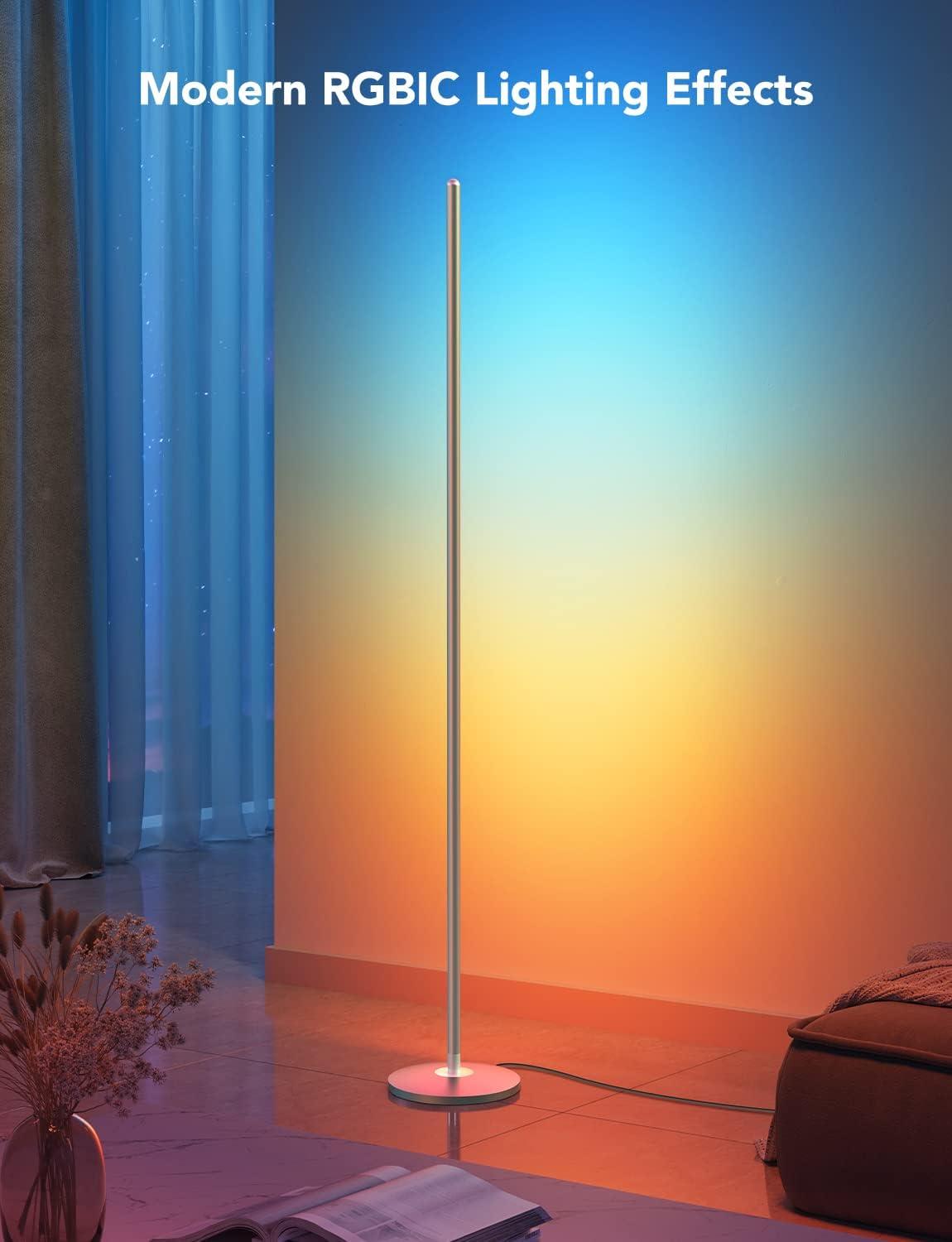 Silver Smart LED Floor Lamp with Music Sync and RGBIC Colors