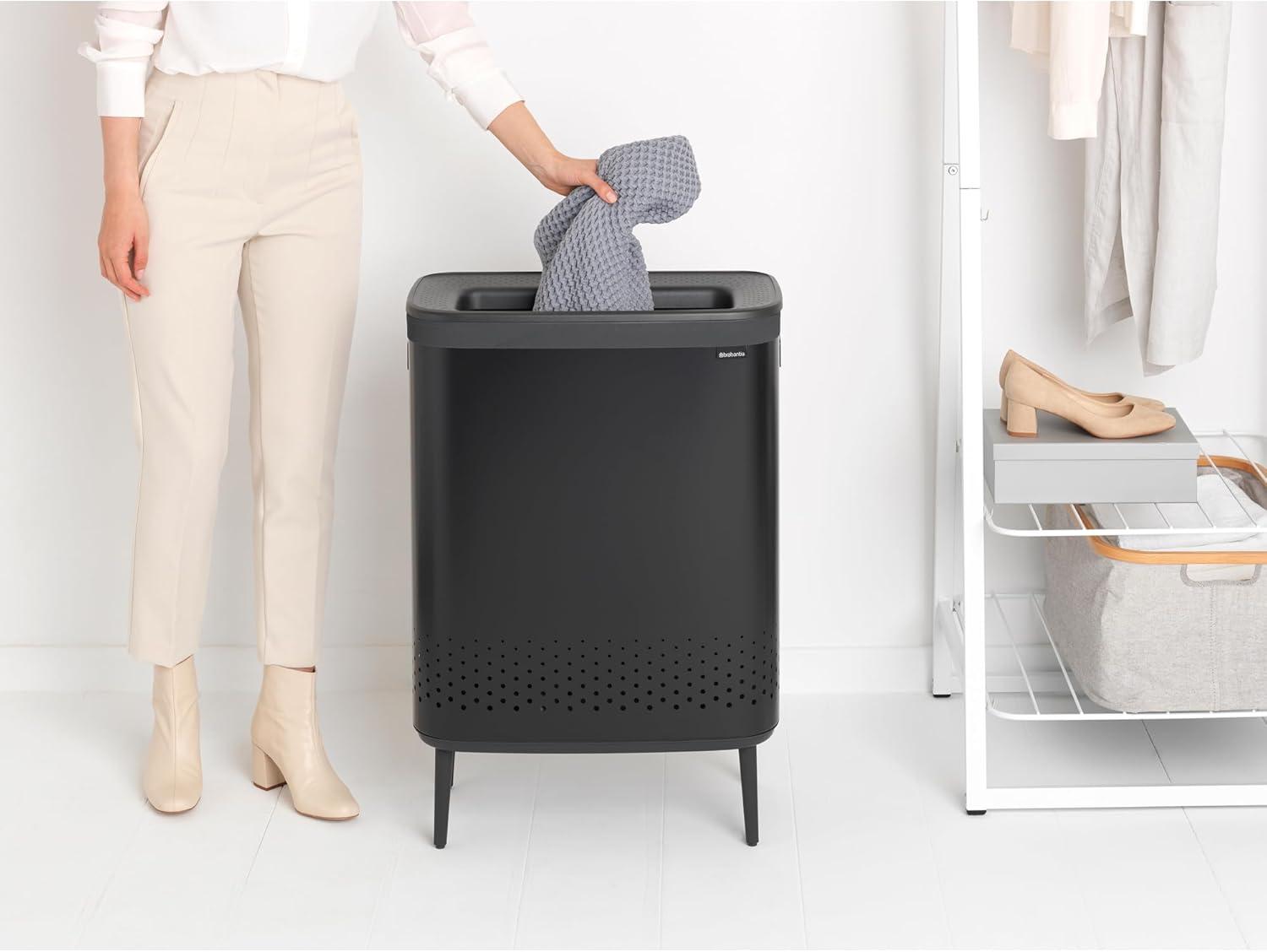 Black Steel Upright Hamper with Lid and Ventilation Holes