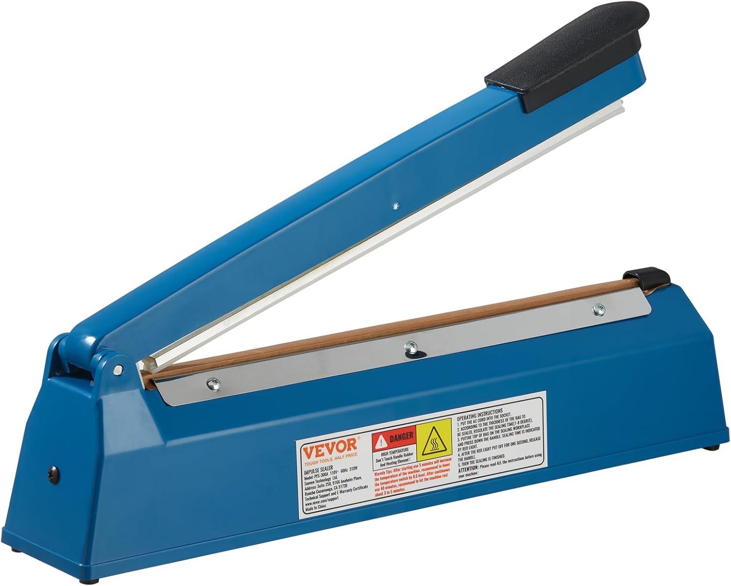 Impulse Sealer 12 inch, Manual Heat Seal Machine with Adjustable Heating Mode, ABS Shrink Wrap Bag Sealers for Plastic Mylar PE PP Bags, Portable Poly Bag Sealing Machine with Extra Replace Kit