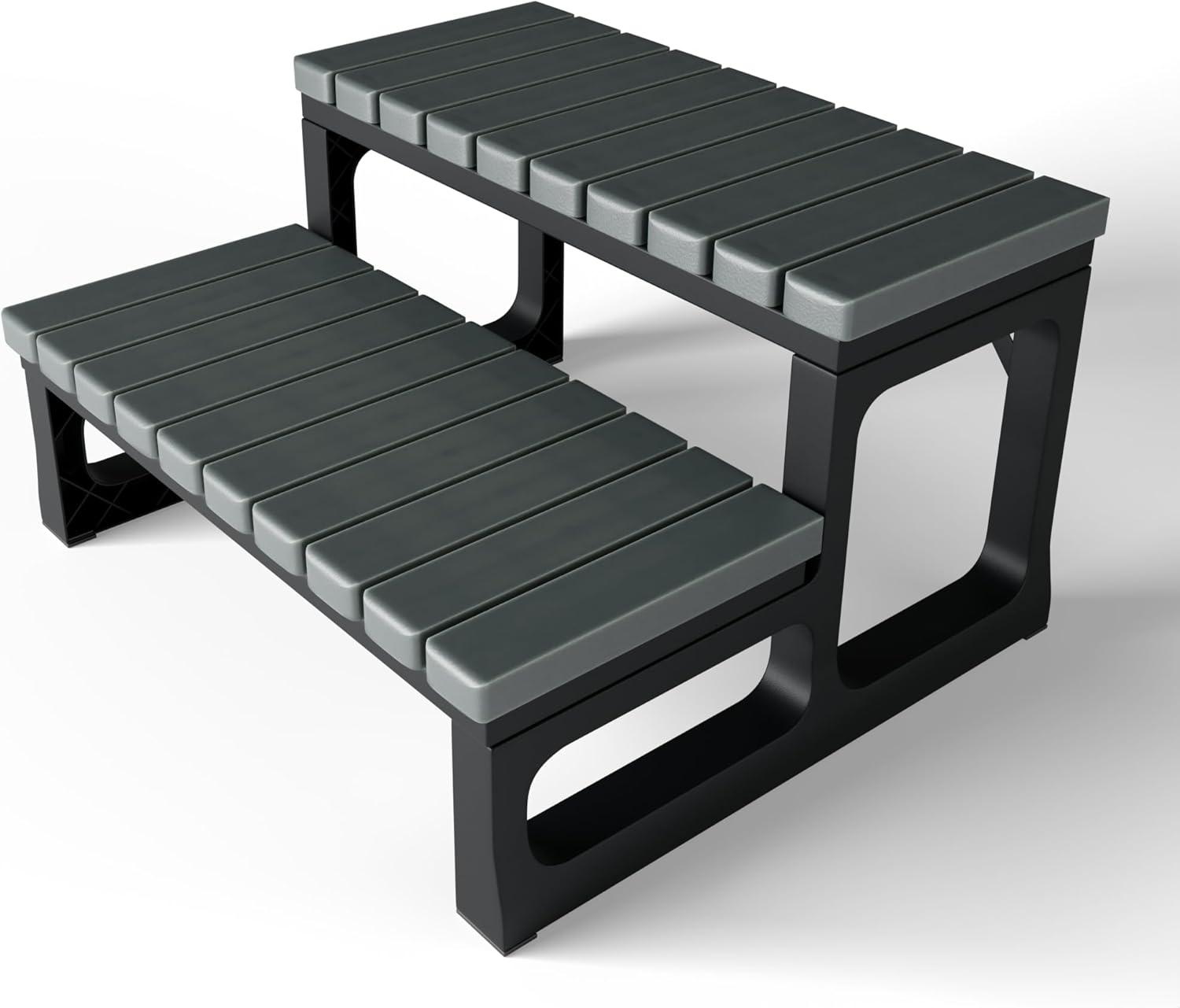 Hot Tub Steps Grey/Spa Steps for Round or Straight Sided Spa, Non-Slip Steps for Outdoor/Indoor (Grey)