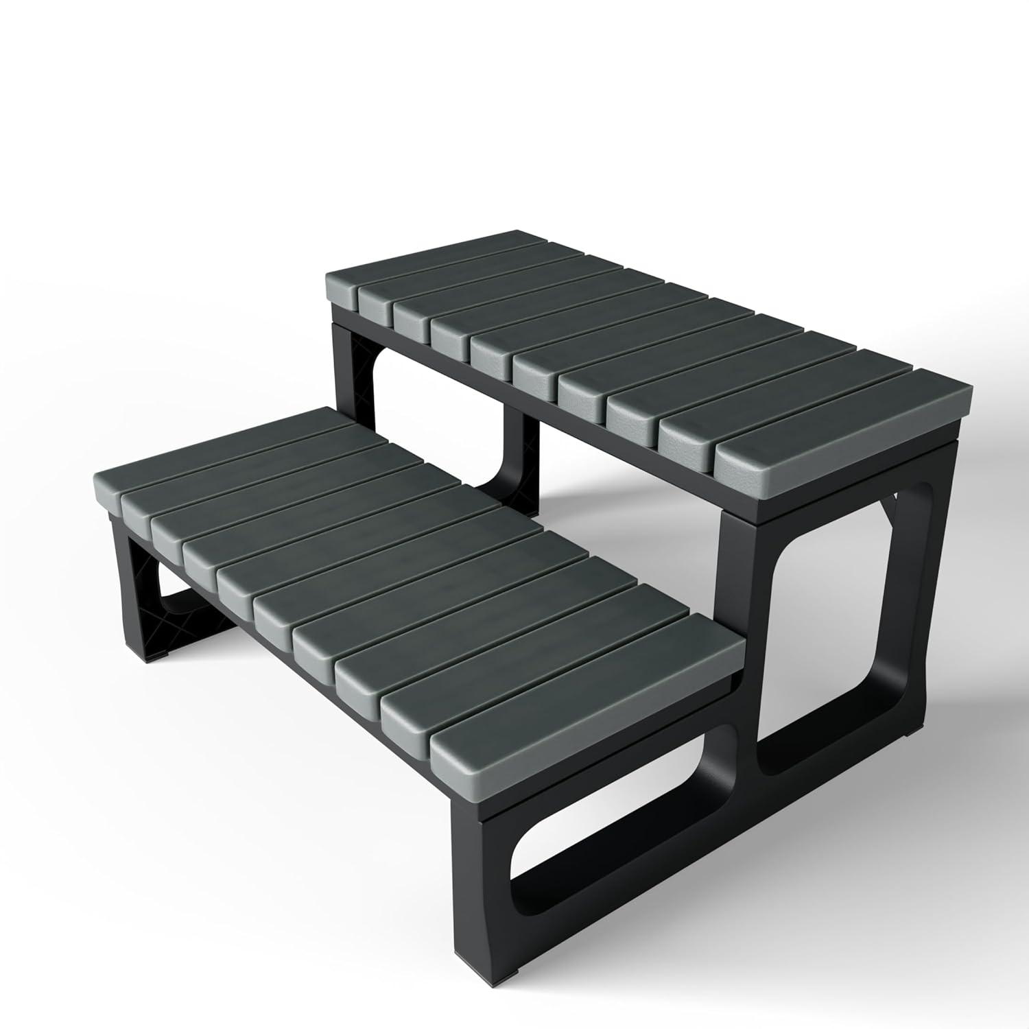 Hot Tub Steps Grey/Spa Steps for Round or Straight Sided Spa, Non-Slip Steps for Outdoor/Indoor (Grey)