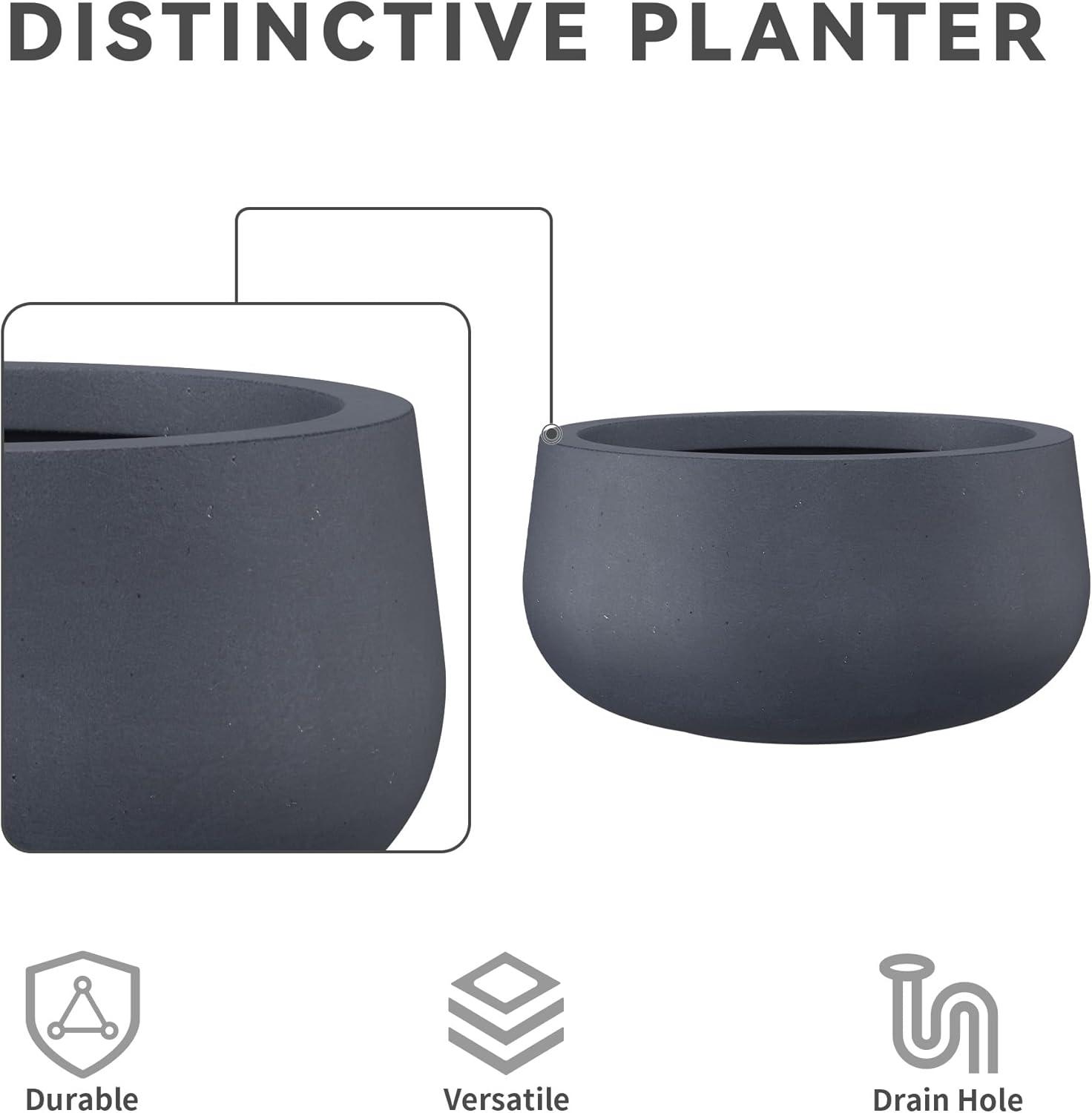 Charcoal Round Concrete Planter with Smooth Finish, 19"