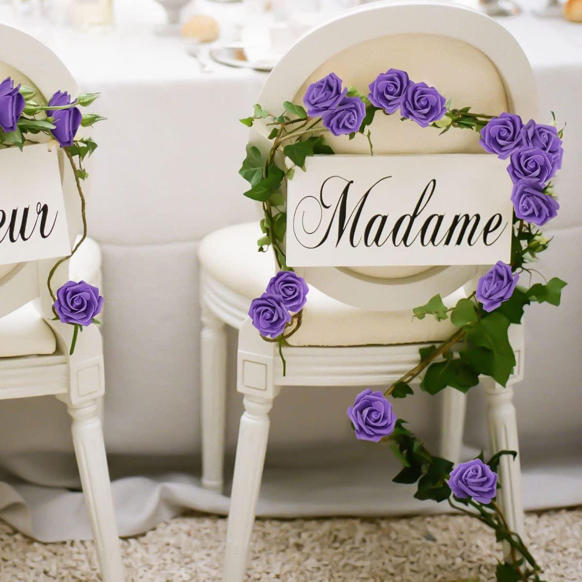 Juvale 100 Pack Purple Artificial Flowers, Bulk Stemless Fake Foam Roses for Wedding, Decorations, Bouquets, 3 in